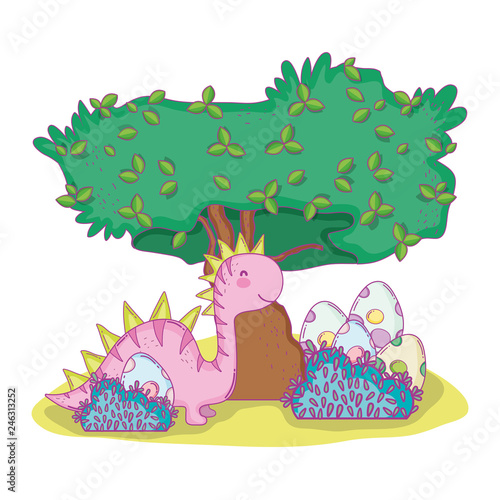 cute apatosaurus with tree in the landscape