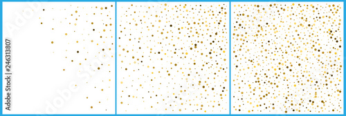 Gold polka dot confetti celebrations. Simple festive modern design. Holiday vector. Set 3 in 1