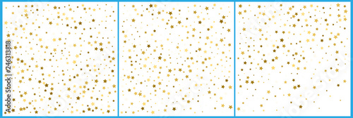 Gold star confetti celebrations. Simple festive modern design. Holiday vector. Set 3 in 1