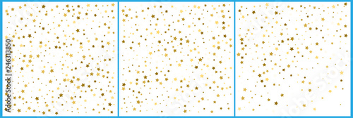 Gold star confetti celebrations. Simple festive modern design. Holiday vector. Set 3 in 1