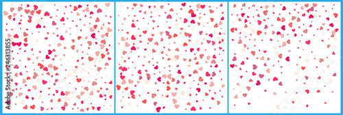 Red hearts confetti celebrations. Simple festive modern design. Holiday vector. Set 3 in 1