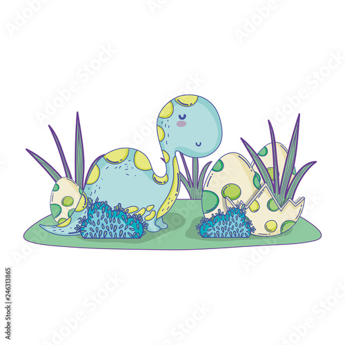 cute apatosaurus with eggs