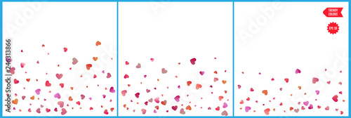 Red and pink hearts confetti celebrations. Simple festive modern design. Holiday vector. Set 3 in 1