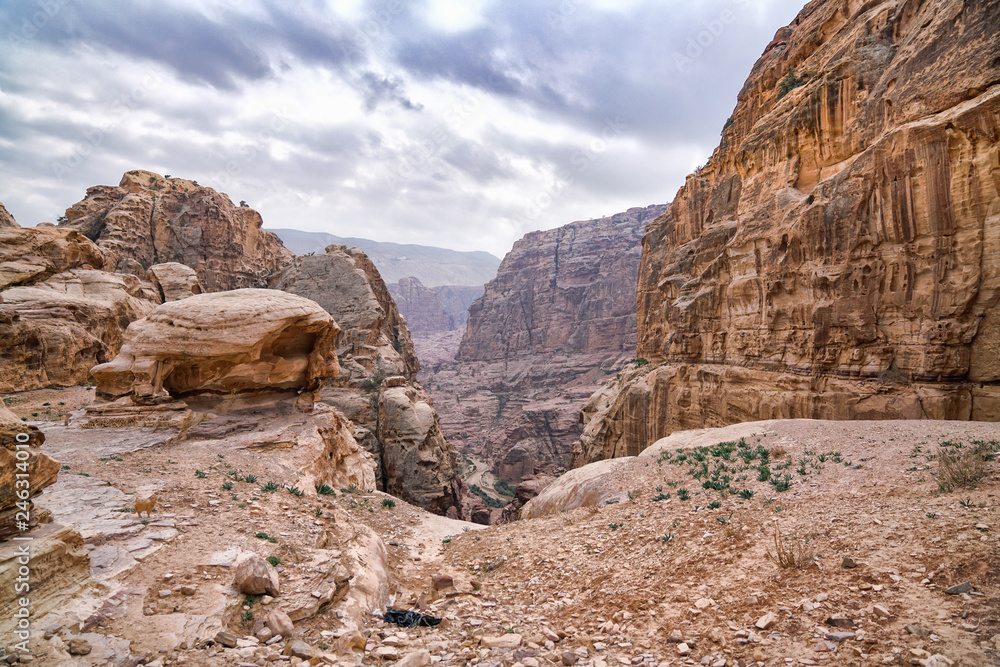 Fototapeta premium Ancient abandoned rock city of Petra in Jordan.