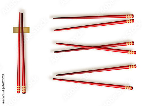 Chopsticks. Set Accessories for Sushi Isolated on White Background. Vector Illustration