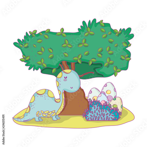 cute apatosaurus with tree in the landscape