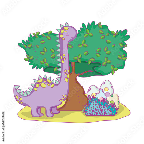 cute apatosaurus with tree in the landscape