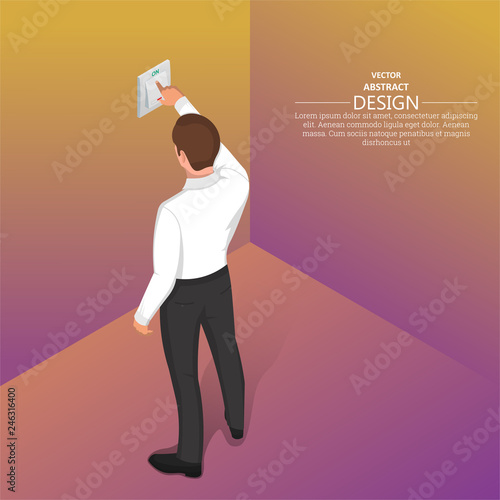 A man presses a light switch.