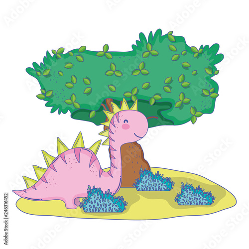 cute apatosaurus with tree in the landscape