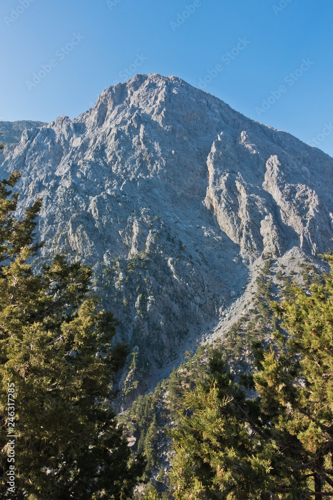Very high mountain peaks around Samaria gorge, south west part of Crete island, Greece