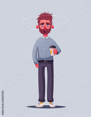 Sleepy businessman character. Cartoon vector illustration. 