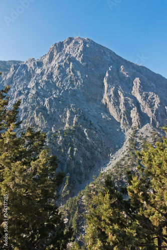 Very high mountain peaks around Samaria gorge, south west part of Crete island, Greece