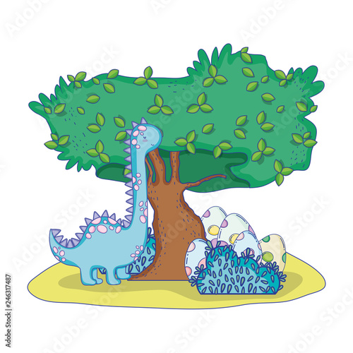 cute apatosaurus with tree in the landscape