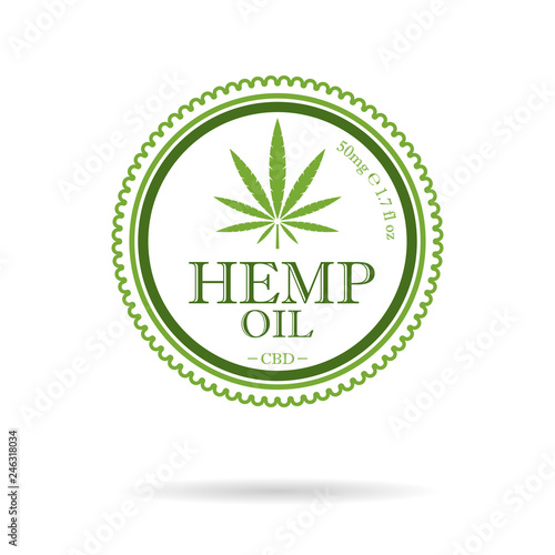 Marijuana leaf. Medical cannabis. Hemp oil. Cannabis extract. Icon product label and logo graphic template. Isolated vector illustration.