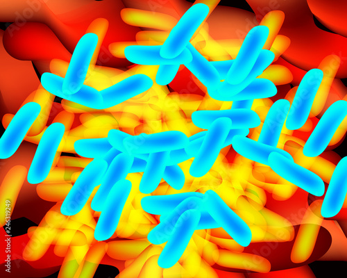 Background blue lactobacillus, bifidobacteria, probiotic, prebiotic. Infographics. Vector illustration on isolated background.