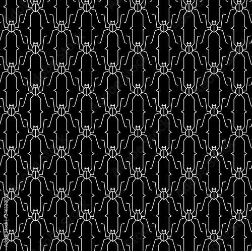 Vector seamless pattern in geometric line art style with insects spiders.
