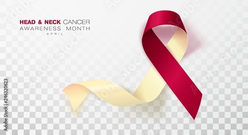 Head and Neck Cancer Awareness Month. Burgundy and Ivory Color Ribbon Isolated On Transparent Background. Vector Design Template For Poster.