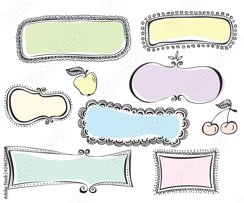 Hand drawn vector border line frames elements set 