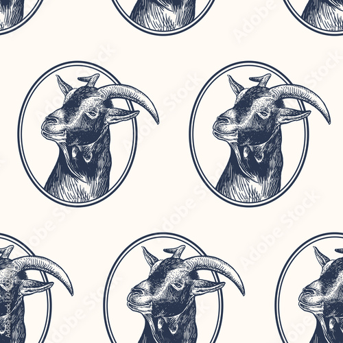 Seamless pattern with farm animal goat.