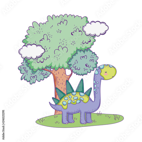 cute apatosaurus with tree in the landscape