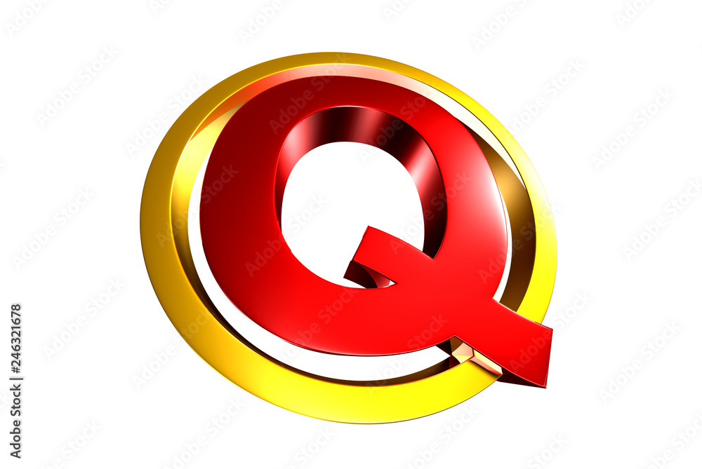Q red circle around,Q 3d white background. Q red circle around,Q 3d white background.