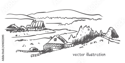handwritten sketch of rural house