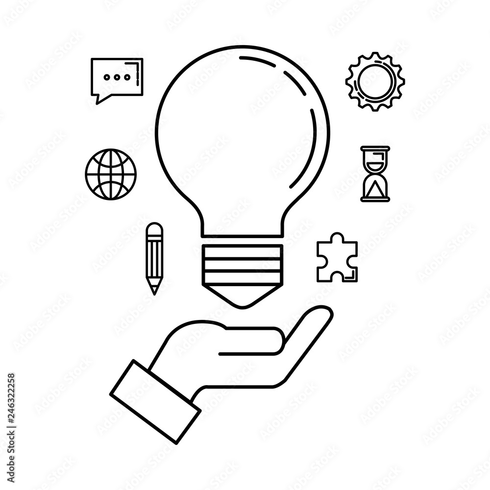 bulb light with set business icons bulb light with set business icons