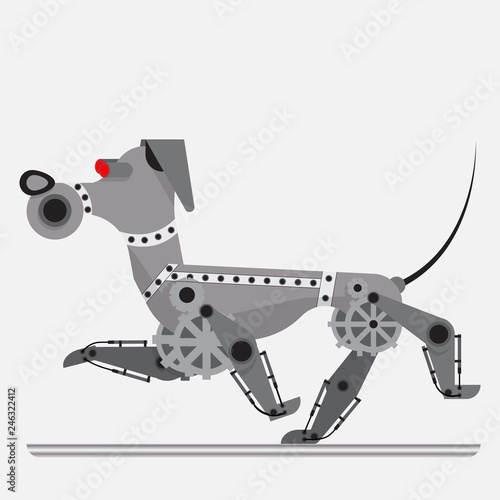 Robot dog. Concept of electronic assistant. Cybernetic mechanism. Style flat (ID: 246322412)