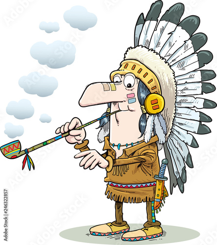 Indian chief smoking a pipe
