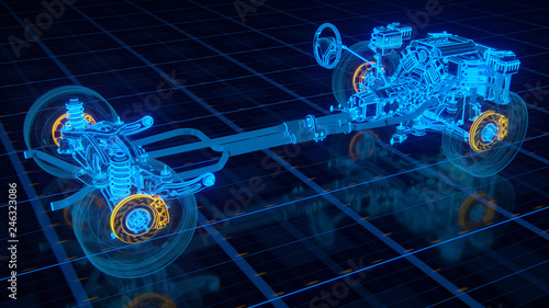 Car structure - Braking System 3d rendering