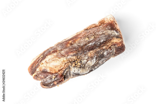 Pork dried meat with fat isolated on white background.