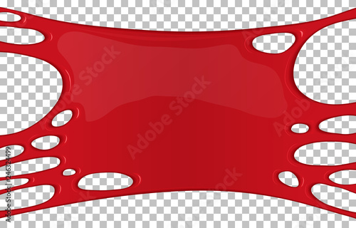 Red sticky slime banner with copy space. Frame of scary bloody slime. Popular kids sensory toy vector illustration. Realistic oozing slime isolated object. Halloween party spooky design element