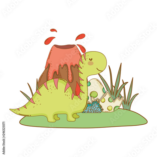 cute apatosaurus with volcano scene