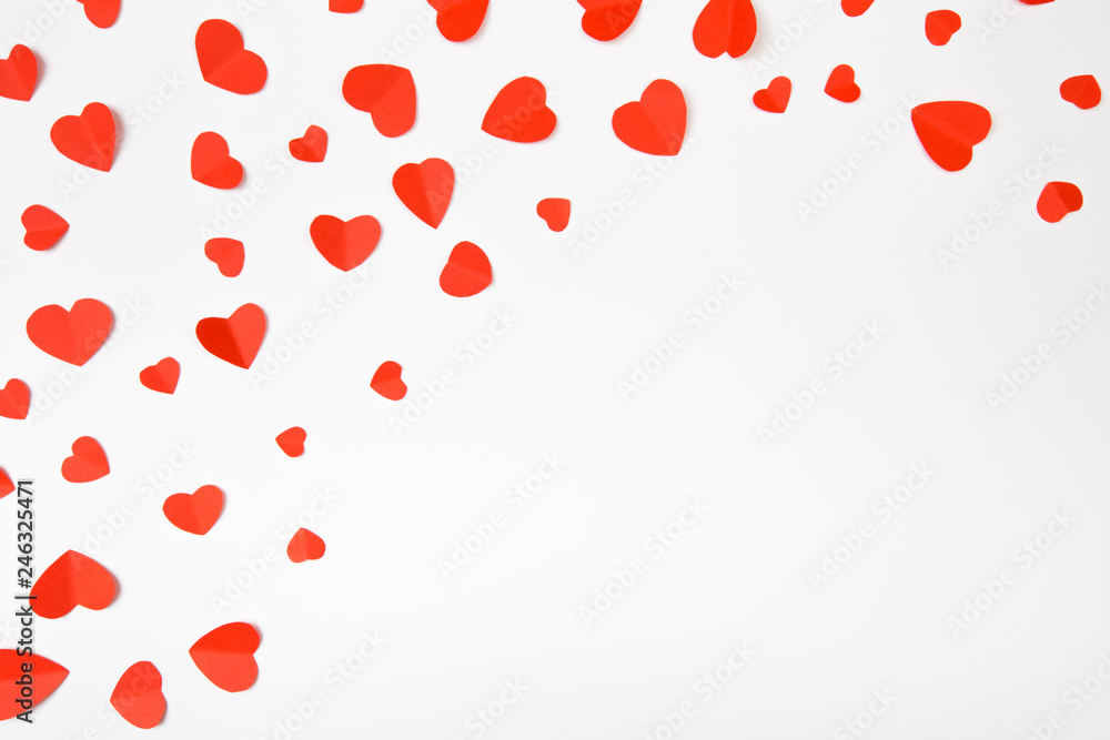 Valentine day background with red hearts, top view - Image.