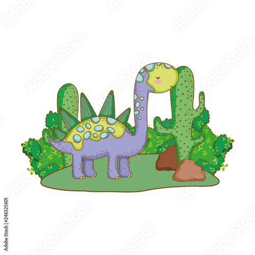 cute apatosaurus with cactus in the landscape