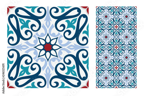 vintage tiles Portuguese patterns antique seamless design in Vector illustration
