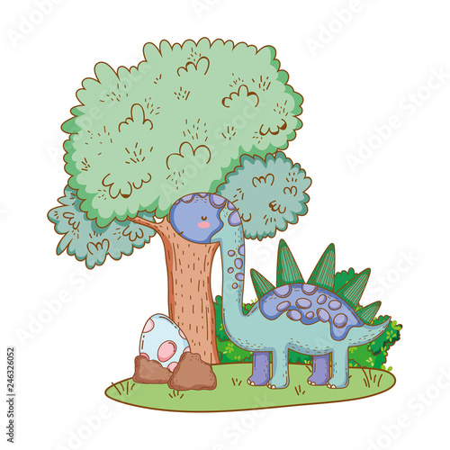 cute apatosaurus with tree in the landscape