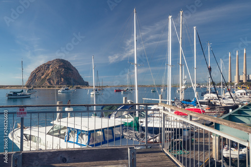 Sailing boats and Morro Rock at Morro Bay, California