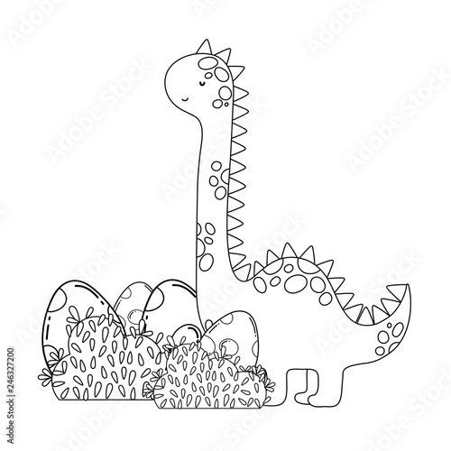 cute apatosaurus with eggs