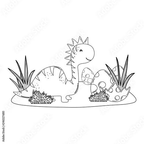 cute apatosaurus with eggs