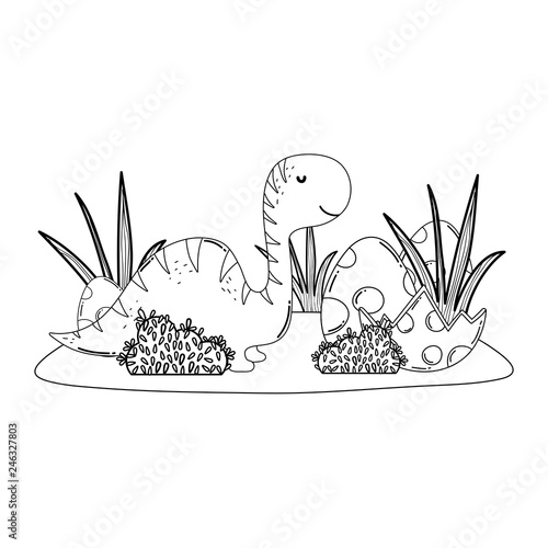 cute apatosaurus with eggs