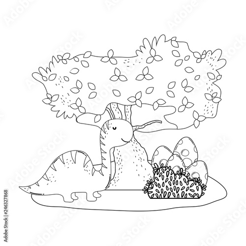 cute apatosaurus with tree in the landscape