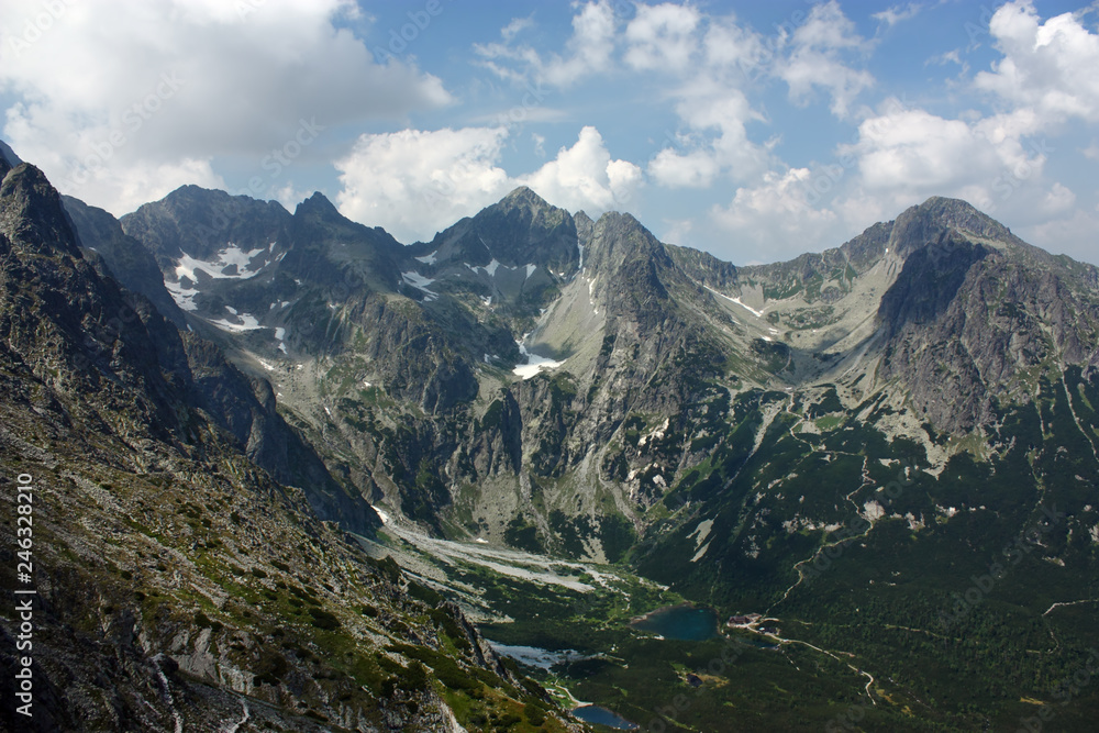 Baranie Rohy, Cierny Stit, Kolovy Stit, Jahnaci Stit view from Kezmarska kopa. High Tatras, Slovakia.