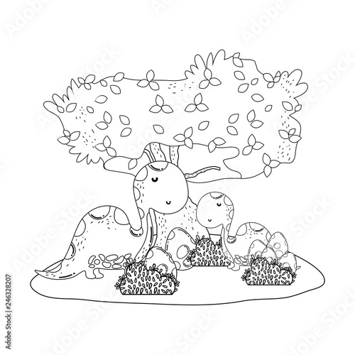 cute apatosaurus with tree in the landscape