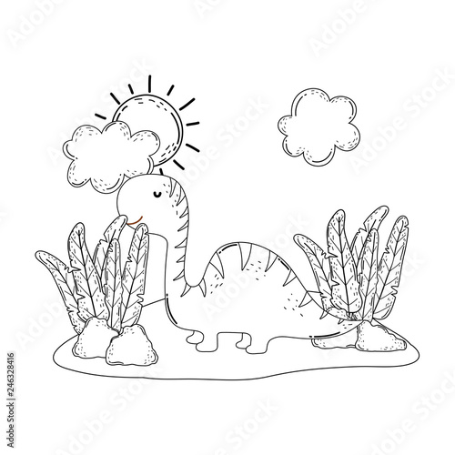 cute apatosaurus in the landscape