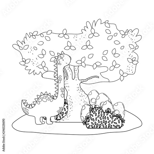cute apatosaurus with tree in the landscape