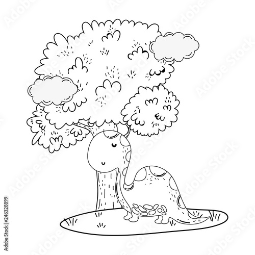cute apatosaurus with tree in the landscape