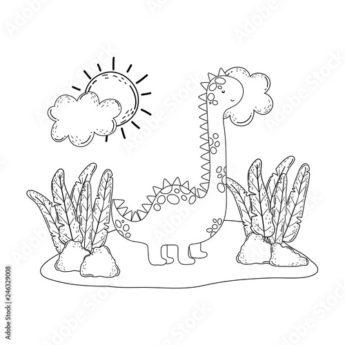 cute apatosaurus in the landscape