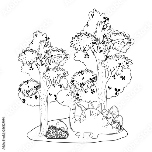 cute apatosaurus with tree in the landscape