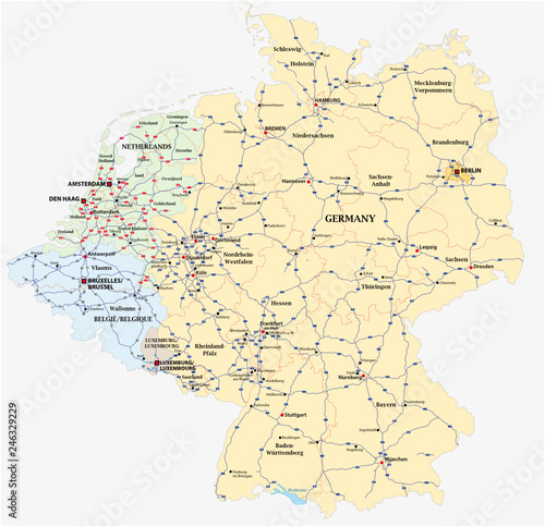 Motorway vector map of Germany and the Benelux states